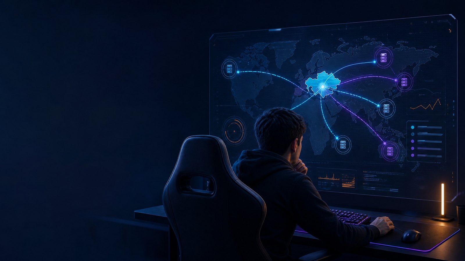 Схема маршрута VPN из Казахстана к игровому серверу для сравнения ping
